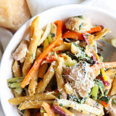 Organic Gluten Free Penne Pasta with Lemon Chicken, Chard, Carrots